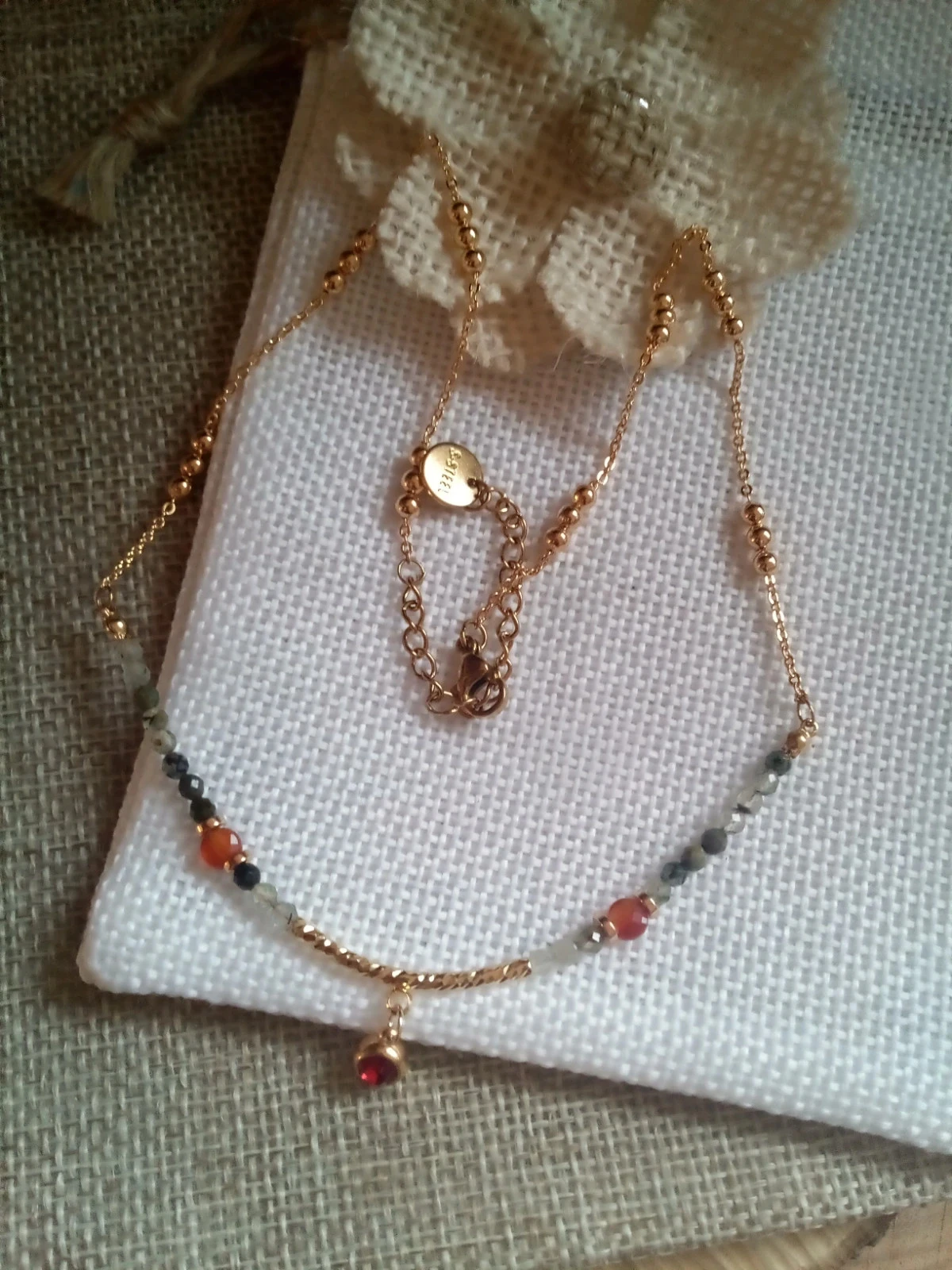 Collier pierres agate mousse et agate rouge – photo 3